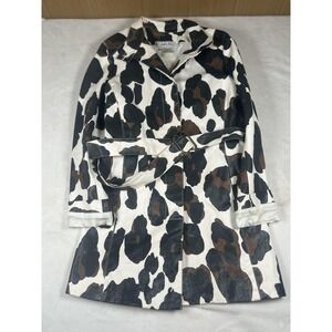 Carlisle Trench‎ Coat Womens 8 Animal Print Belted Collared Lined Mid Length
